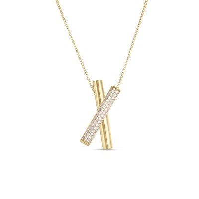 18K YELLOW GOLD DOMINO DIAMOND CROSSOVER NECKLACE