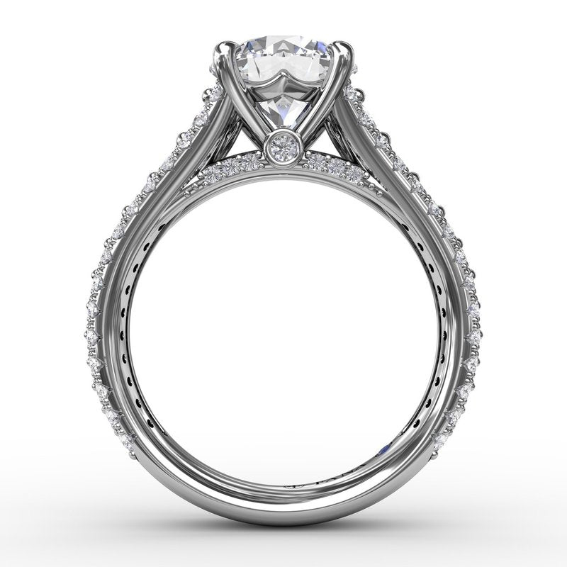 Classic Round Diamond Solitaire Engagement Ring With Triple-Row Diamond Shank