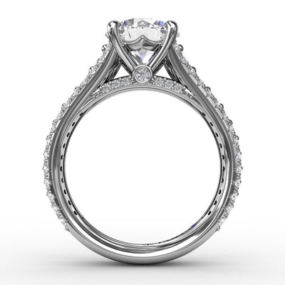 Classic Round Diamond Solitaire Engagement Ring With Triple-Row Diamond Shank