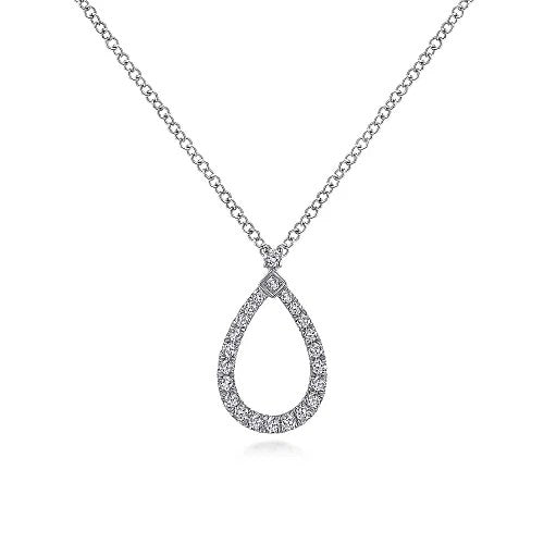 14K White Gold Teardrop Diamond Pendant Necklace