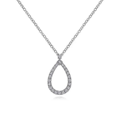 14K White Gold Teardrop Diamond Pendant Necklace