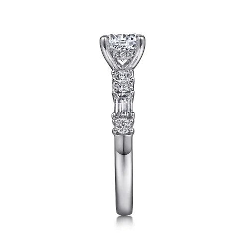 Leanna - 14K White Gold Baguette and Round Diamond Engagement Ring (Setting Only)