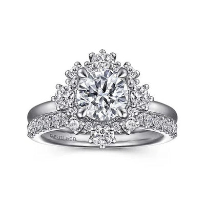 Saralynn - 14K White Gold Bursting Halo Round Diamond Engagement Ring (Setting Only)