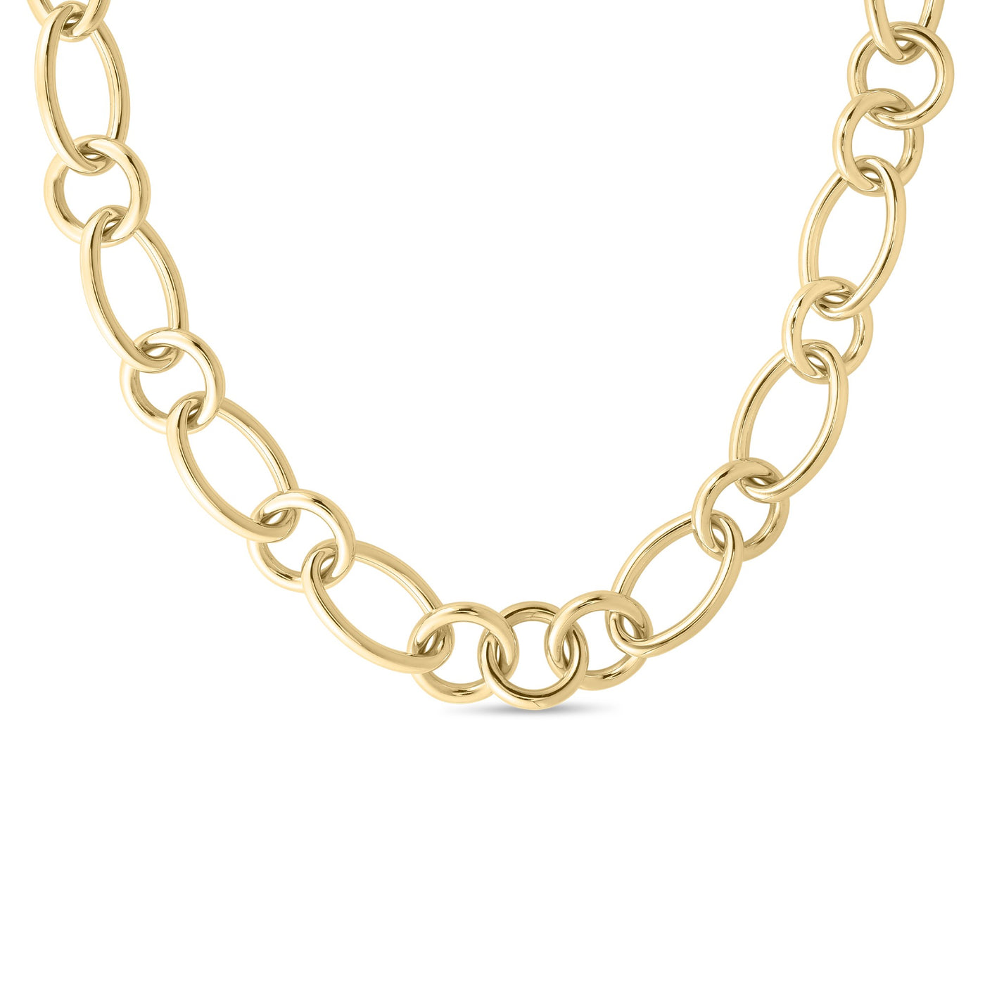 18K YELLOW DESIGNER GOLD ALTERNATING ROUND AND OVAL LINK CHAIN NECKLACE