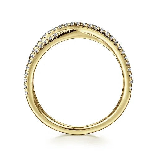 14K Yellow Gold Criss Cross Diamond Stackable Ring