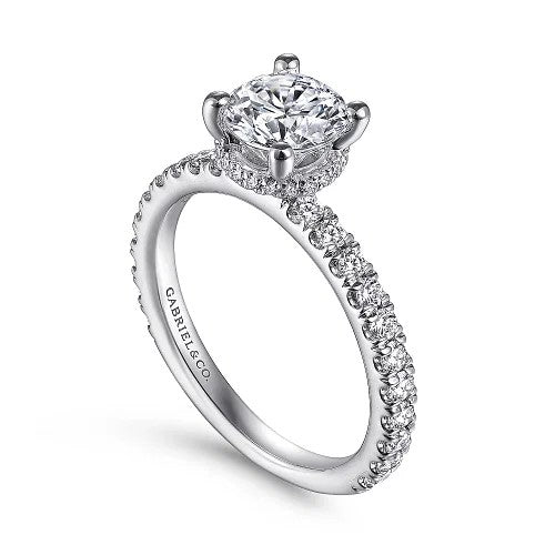 Alina - 14K White Gold Hidden Halo Round Diamond Engagement Ring (Setting Only)