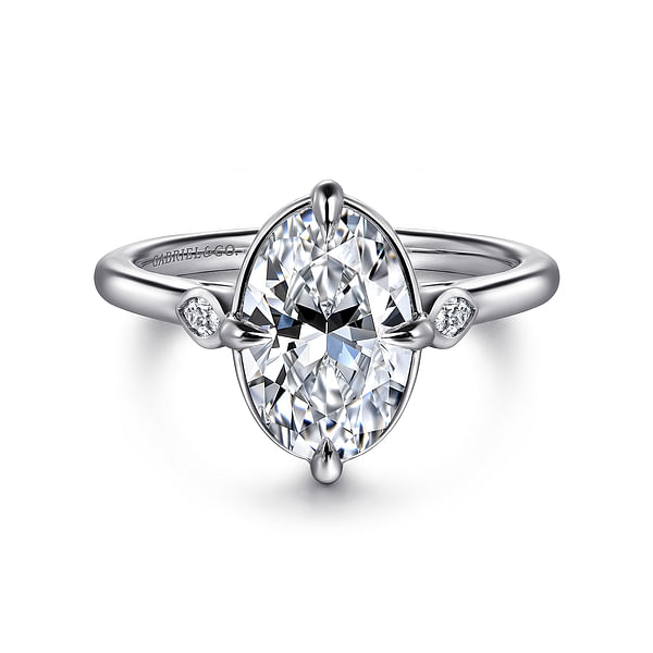 14K White Gold Oval Three Stone Diamond Engagement Ring