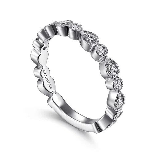 14K White Gold Pear and Round Station Stackable Diamond Ring