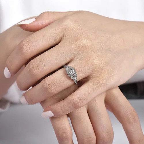 Abel - Unique 14K White Gold Vintage Inspired Diamond Halo Engagement Ring (Setting Only)