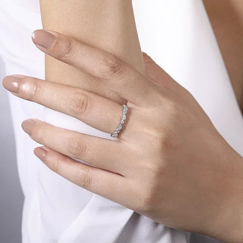 14K White Gold Pear and Round Station Stackable Diamond Ring