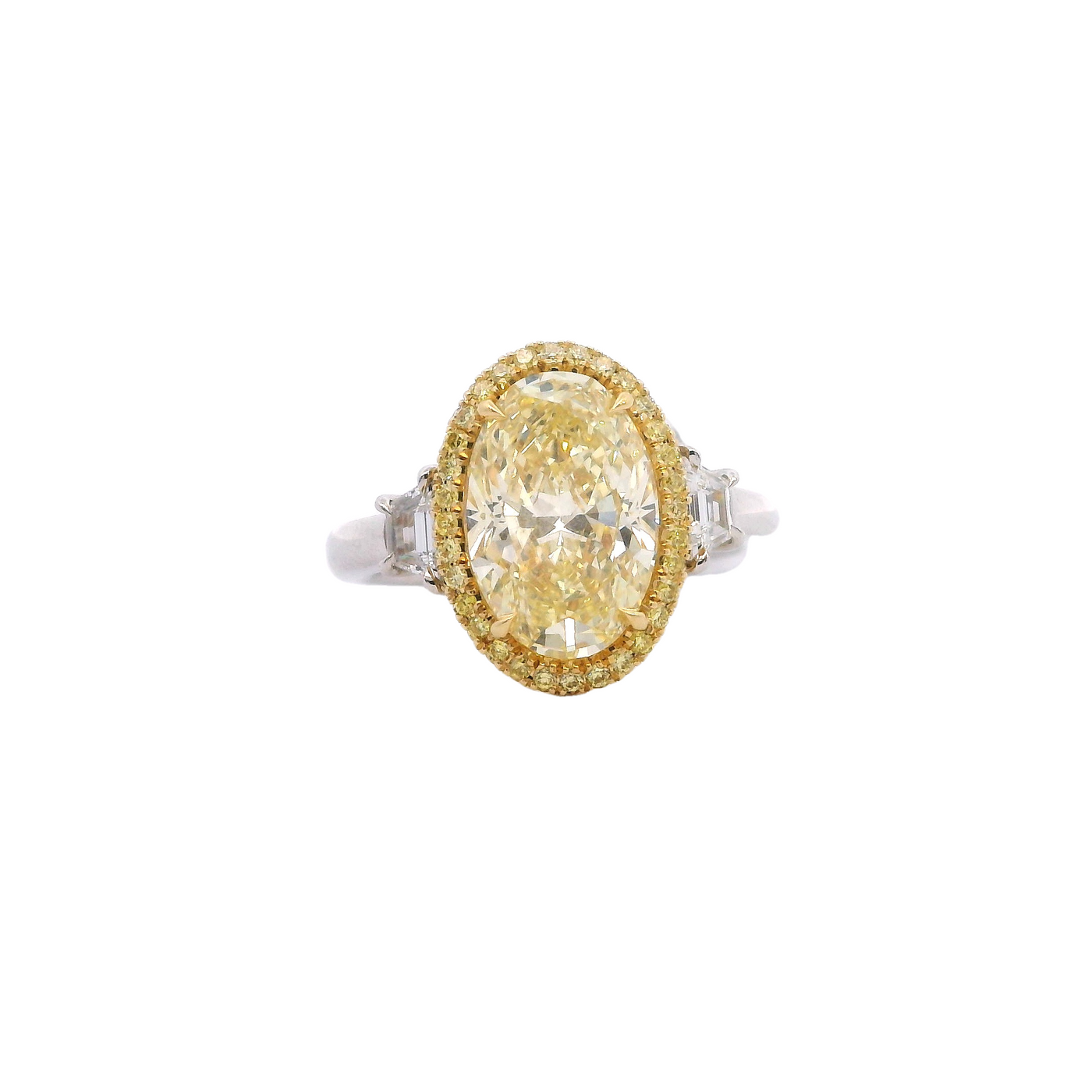 Oval Fancy Yellow Diamond Platinum and 18kt Yellow Gold Ring