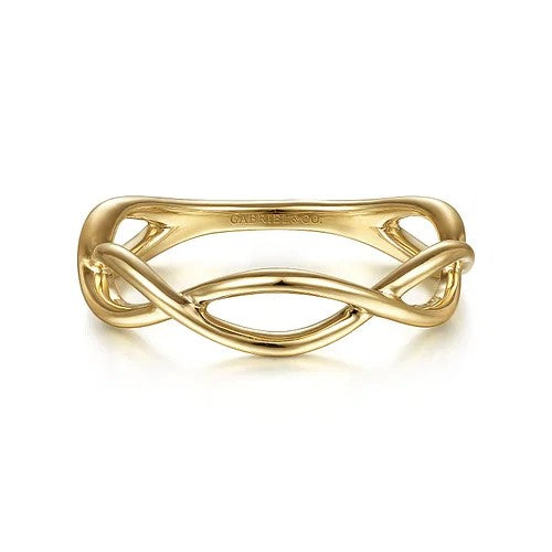 14K Yellow Gold Plain Twisted Stackable Ring