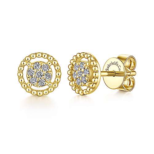 14K Yellow Gold Bujukan Diamond Cluster Stud Earrings