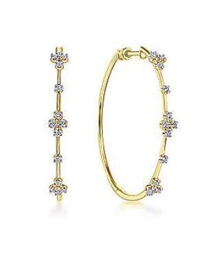 14K Yellow Gold Prong Set 40mm Round Classic Diamond Hoop Earrings