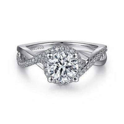 14K White Gold Round Halo Diamond Engagement Ring