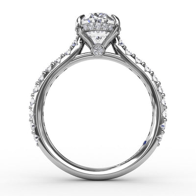 Classic Oval Diamond Solitaire Engagement Ring With Hidden Pavé Halo