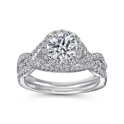 14K White Gold Round Halo Diamond Engagement Ring