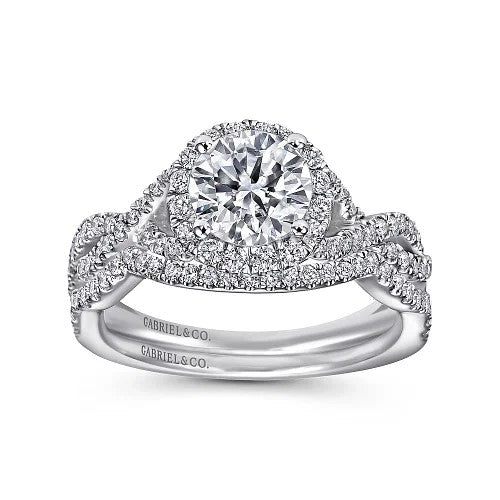 14K White Gold Round Halo Diamond Engagement Ring