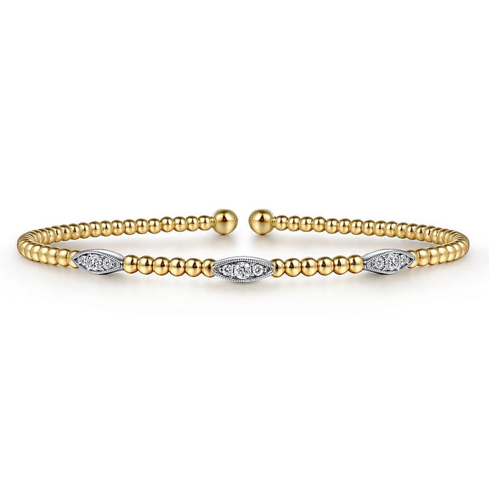 14K White-Yellow Gold Bujukan Diamond Marquise Stations Bangle