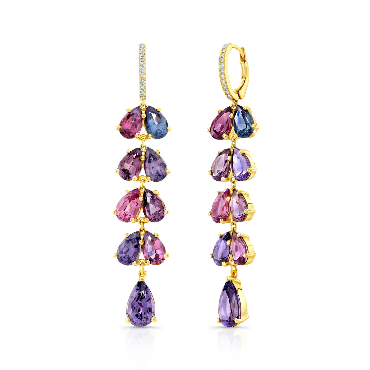 Pear-Shaped Spinel and Diamond Earrings in 18kt Yellow Gold