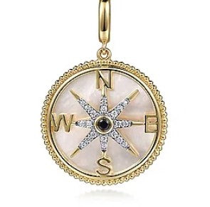 14K Yellow Gold Diamond & Blue Sapphire Compass Medallion Pendant