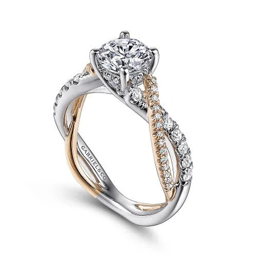 Sandrine - 14K White-Rose Gold Round Diamond Twisted Engagement Ring (Setting Only)