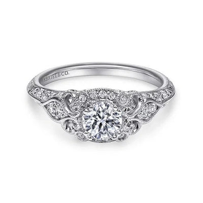 Abel - Unique 14K White Gold Vintage Inspired Diamond Halo Engagement Ring (Setting Only)