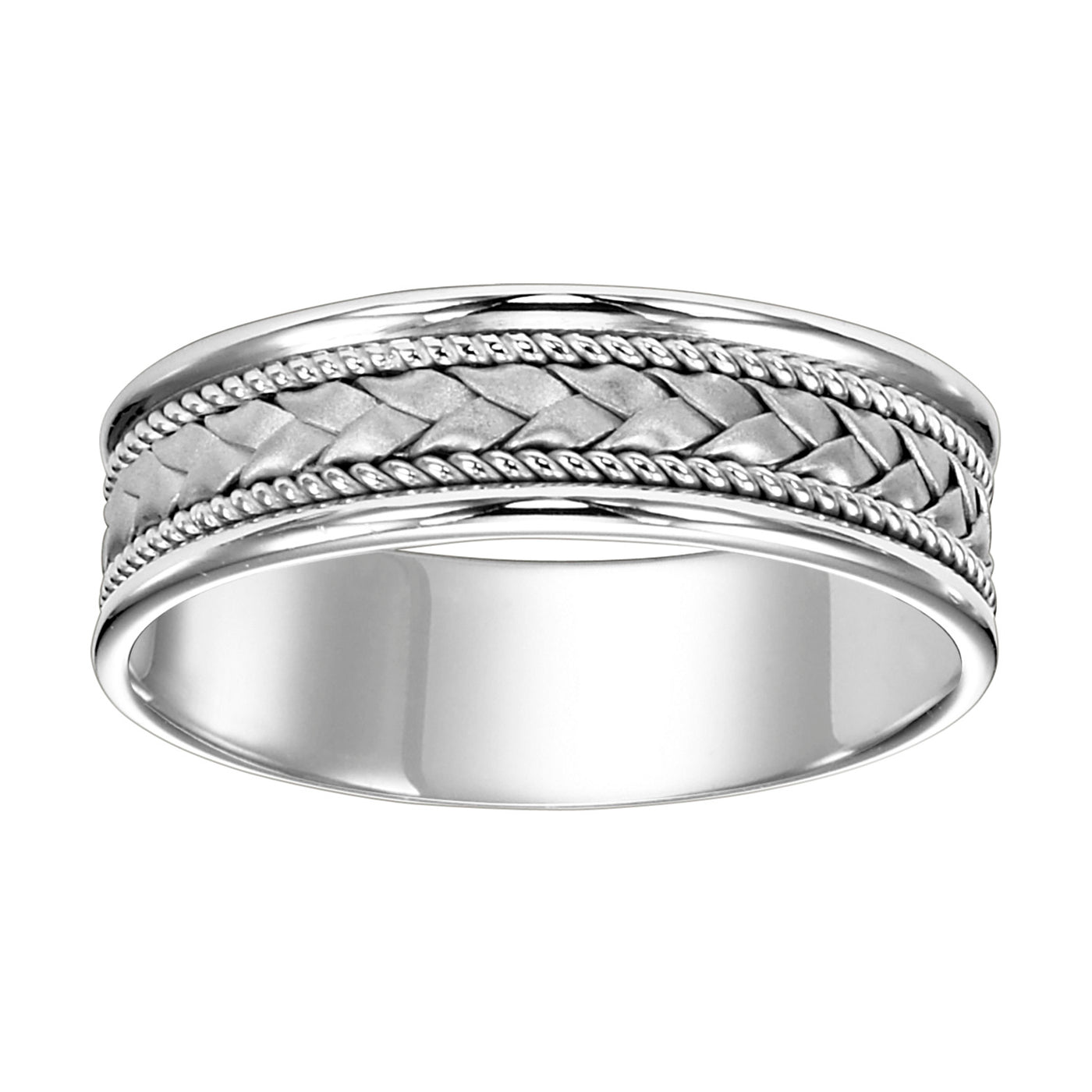 White Gold 7mm Woven Men's Wedding Band