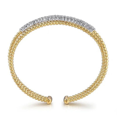 14K White-Yellow Gold Bujukan Diamond Criss Cross Bangle