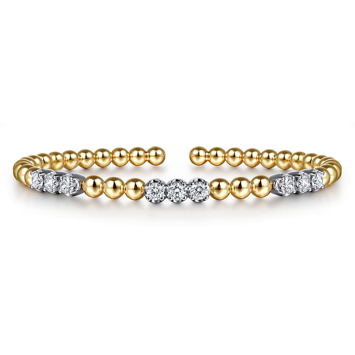 14K White Yellow Gold Bujukan Diamond Split Bangle Bracelet