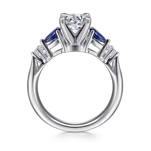 Carrie - 14K White Gold Round Five Stone Sapphire and Diamond Engagement Ring (Setting Only)