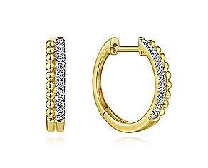 14K Yellow Gold Bujukan Pave 10mm Diamond Huggie Earrings