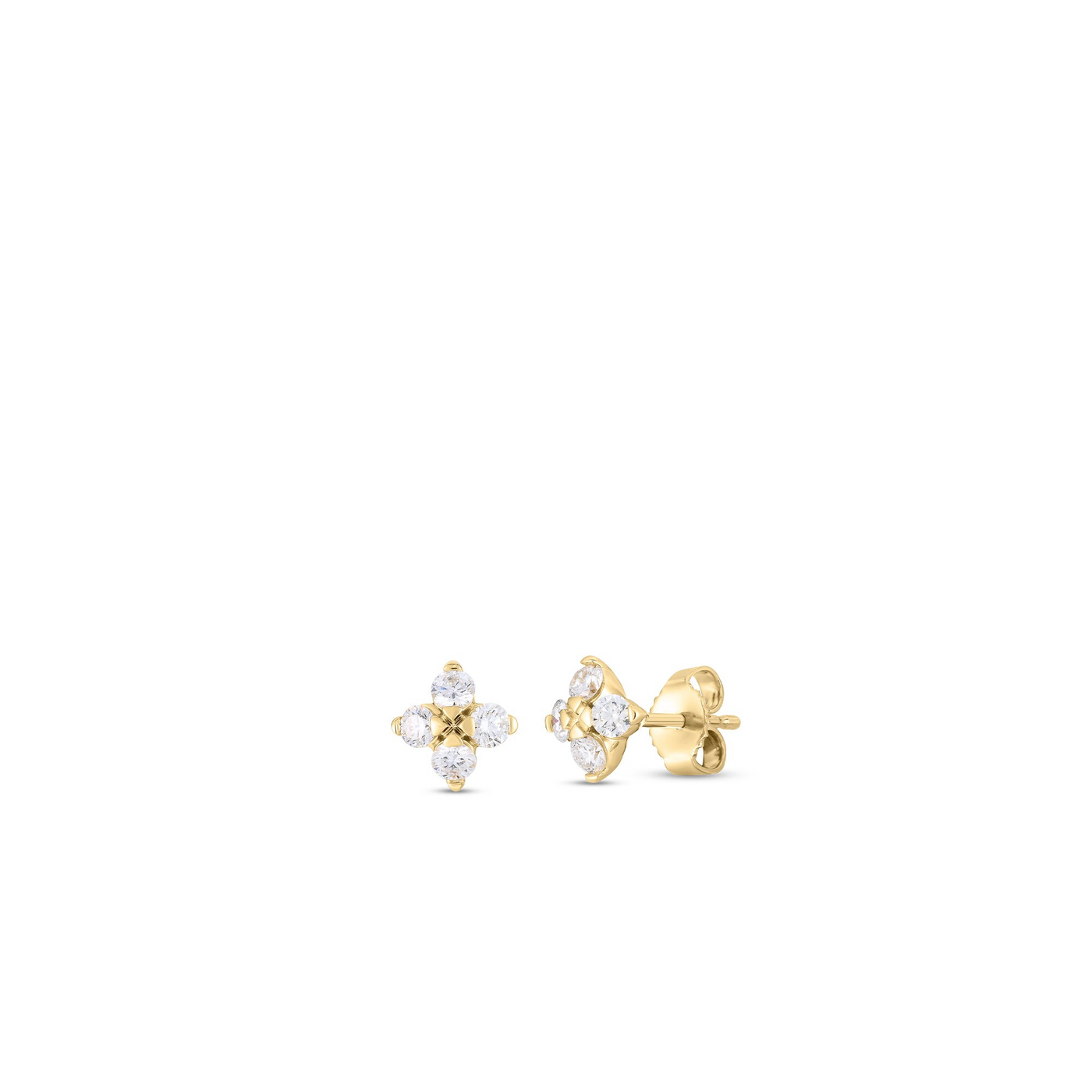 18K YELLOW GOLD LOVE IN VERONA SMALL DIAMOND FLOWER STUD EARRINGS