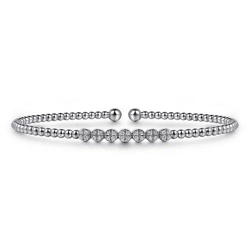 14K White Gold Bujukan Bead and Cluster Diamond Bangle