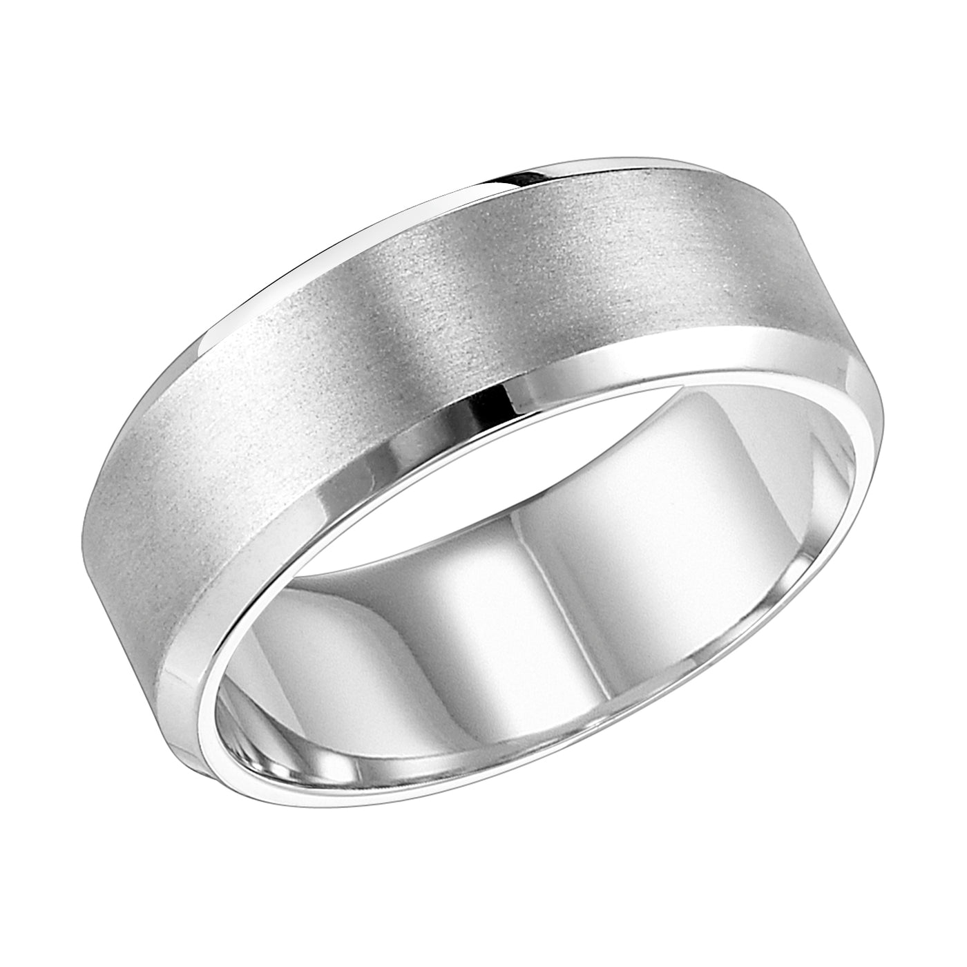 White Gold 8mm Beveled Men's Wedding Band