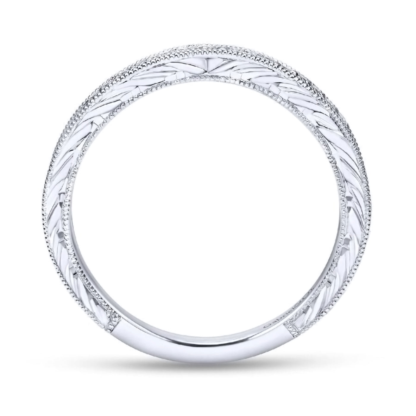 14K White Gold diamond controu Wedding Band