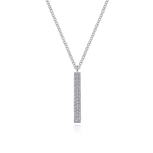 14K White Gold Diamond Bar Pendant Necklace