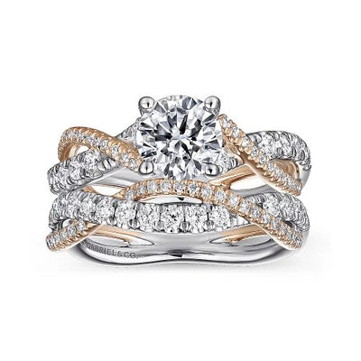 Sandrine - 14K White-Rose Gold Round Diamond Twisted Engagement Ring (Setting Only)