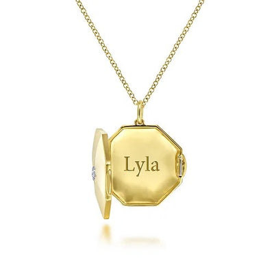 14K Yellow Gold Octagonal Locket Necklace with Diamond Star Center