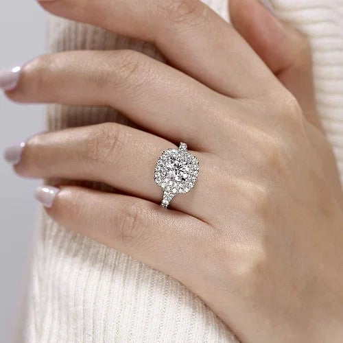 Lexie - 14k White Gold Cushion Double Halo Round Diamond Engagement Ring