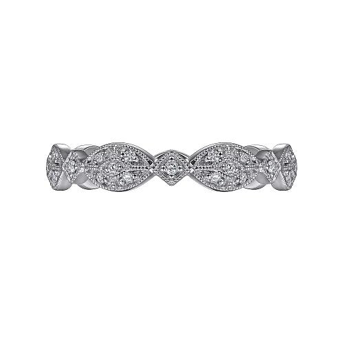 14K White Gold Marquise Station Pave Diamond Stackable Ring