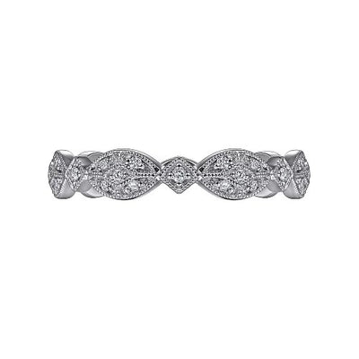 14K White Gold Marquise Station Pave Diamond Stackable Ring