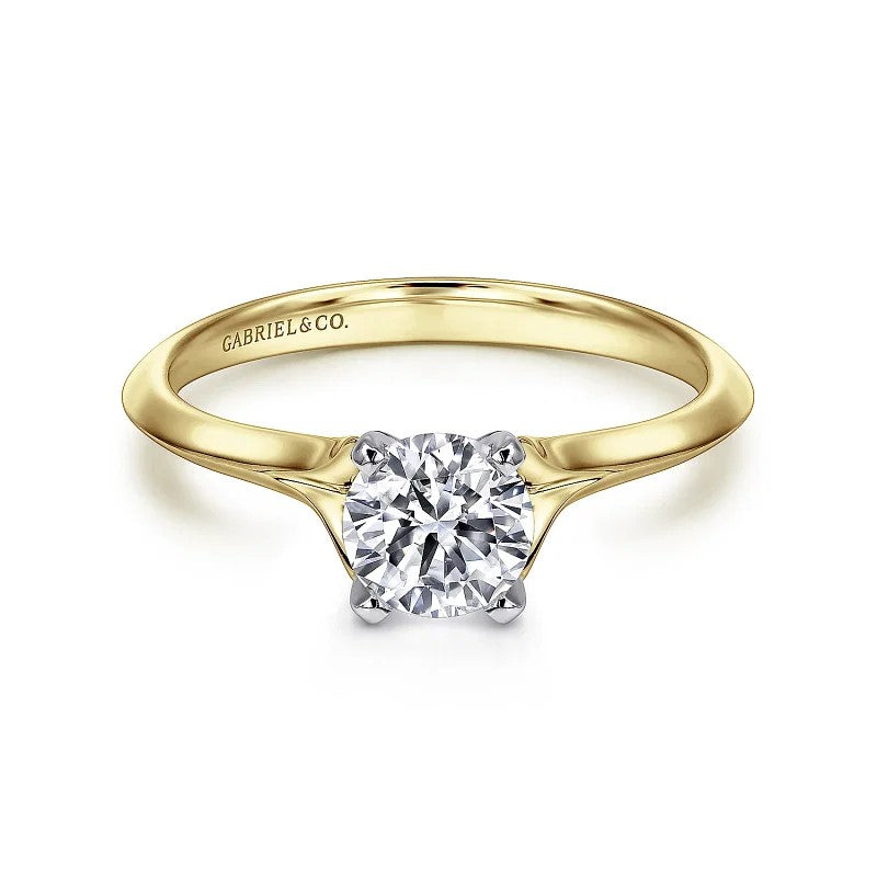 Ellis - 14K White-Yellow Gold Round Diamond Engagement Ring (Setting Only)