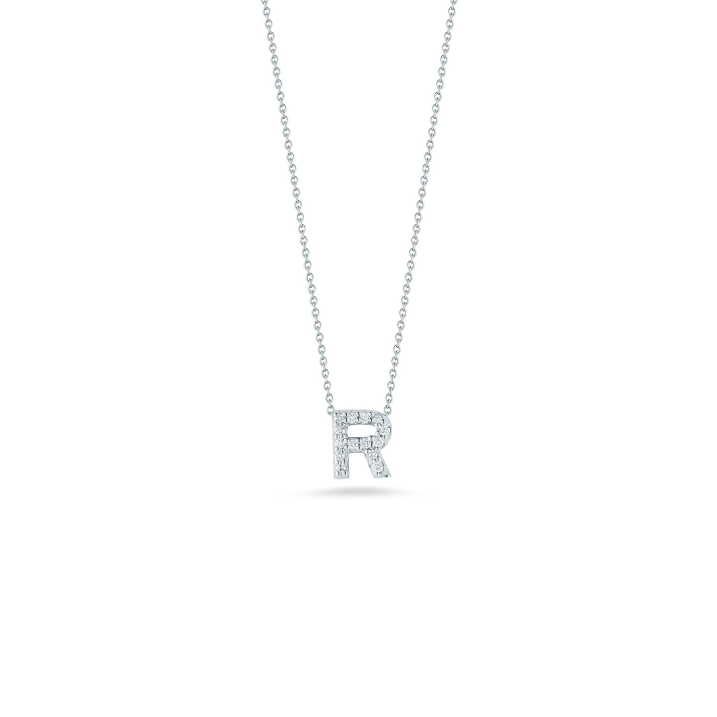 18K WHITE GOLD TINY TREASURES DIAMOND LOVE LETTER “R” NECKLACE