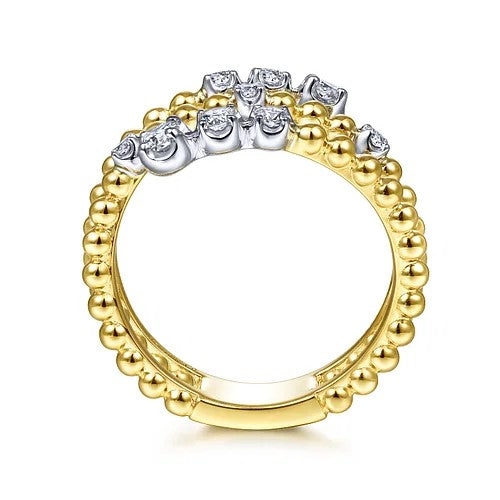 14K White&Yellow Gold Bujukan and Diamond Open Bypass Wrap Ring