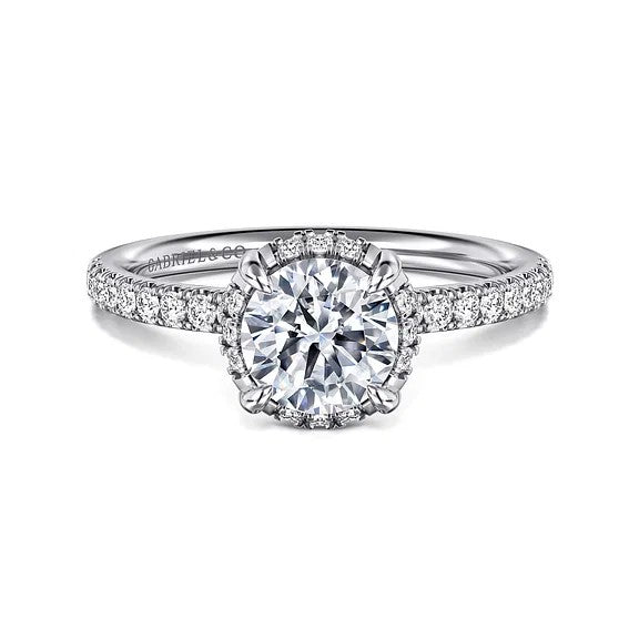 Suede - 14K White Gold Round Hidden Halo Diamond Engagement Ring (Setting Only)