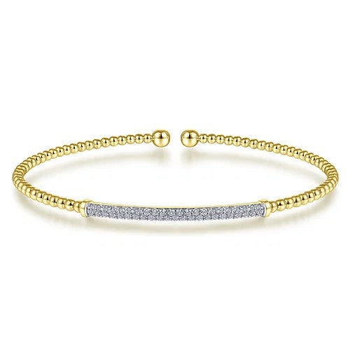 14K Yellow Gold Bujukan Diamond Bar Split Bangle