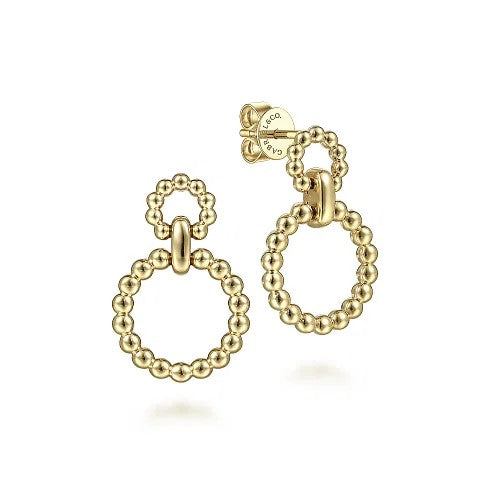 14K Yellow Gold Graduating Bujukan Ball Circle Drop Earrings