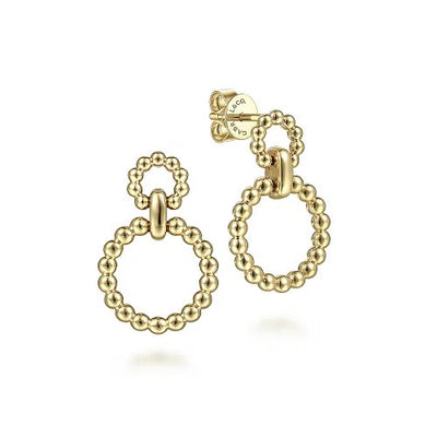 14K Yellow Gold Graduating Bujukan Ball Circle Drop Earrings