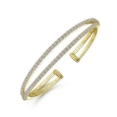 14K Yellow Gold Split Diamond Cuff